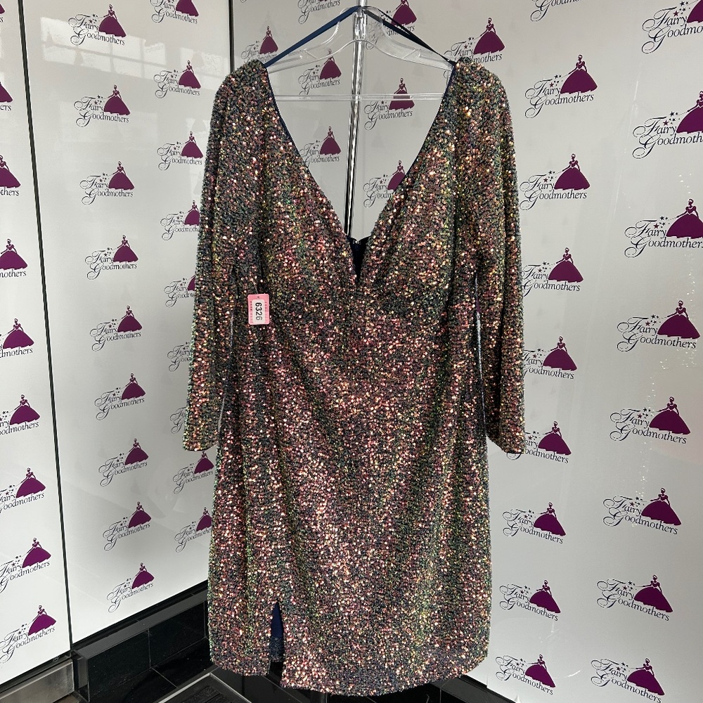 Sydney’s Closet SC8111 Size 16 Long Sleeve Short Sequin Cocktail Dress